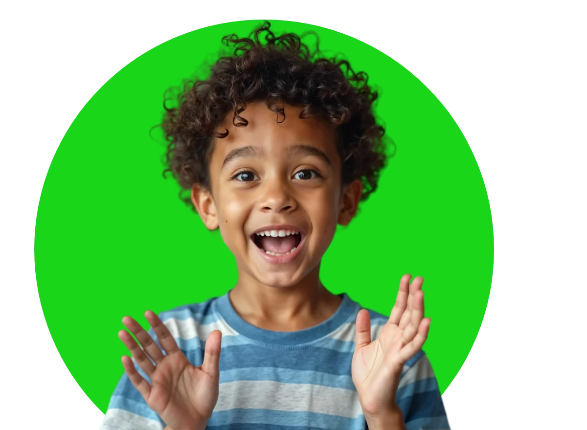 Excited boy with curly hair smiling